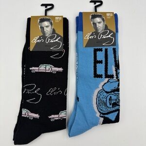 Elvis Presley Novelty Crew Socks Lot 2 NWT Mens 7-12 Rock & Roll Gift